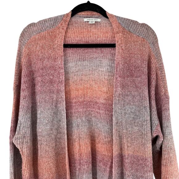 American Eagle Cardigan Sweater Size M Pink Ombre Space Dye Oversized Soft Knit - Picture 2 of 7